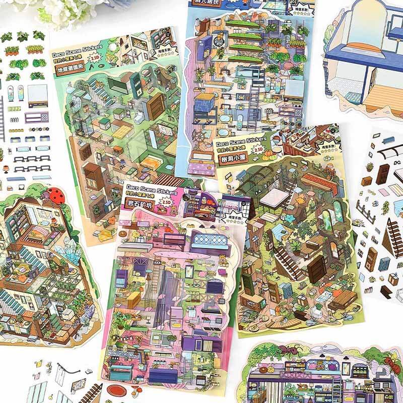 Hollow Realms DIY 3D Scene Stickers 4 Cute Miniature Scenes(S)