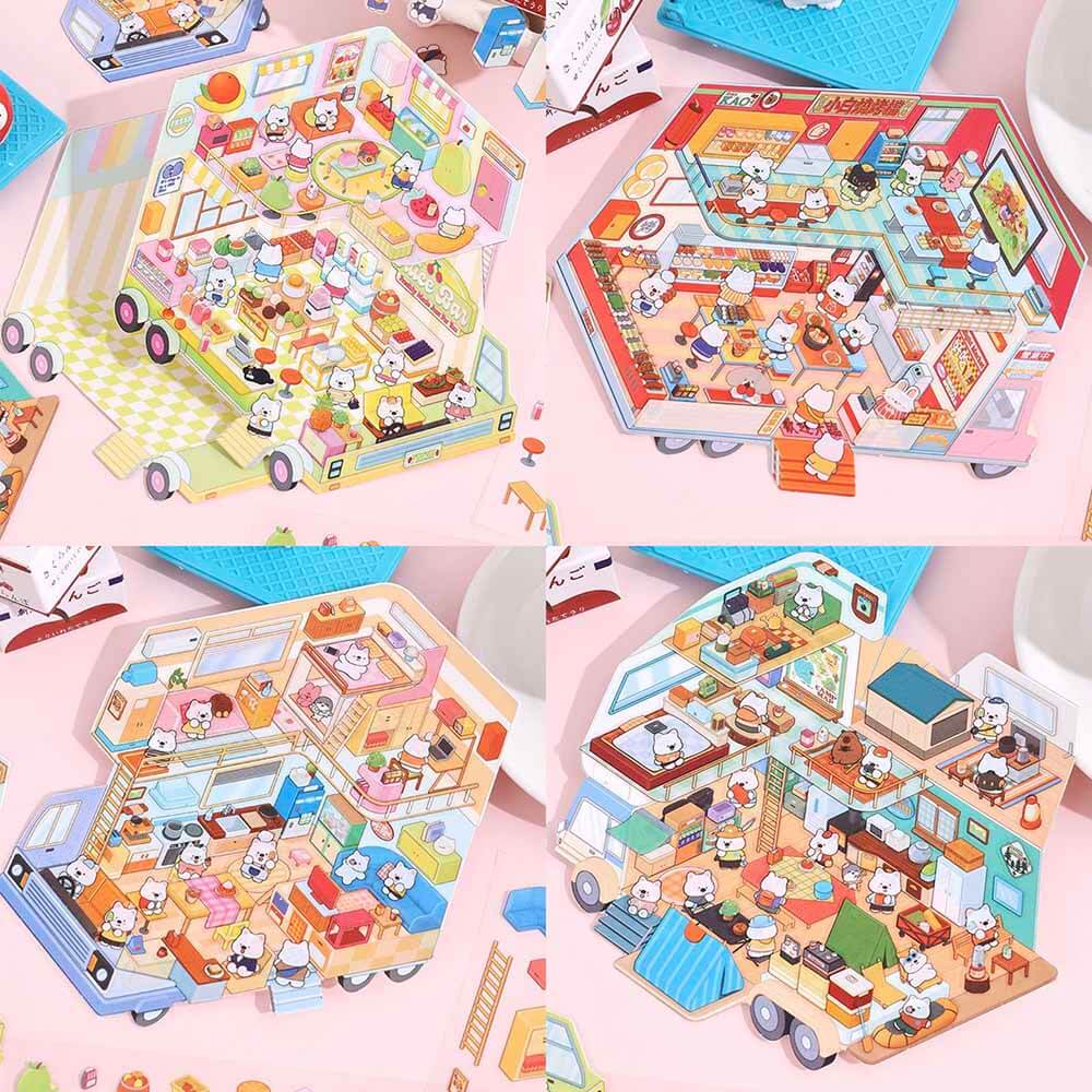 Mobile Hut DIY 3D Scene Stickers 4 Cute Miniature Scenes(M)