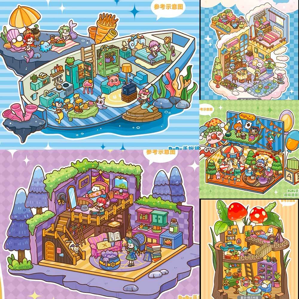 Dodo Illusion Series Scene Stickers 5 Cute Miniature Scenes(S)