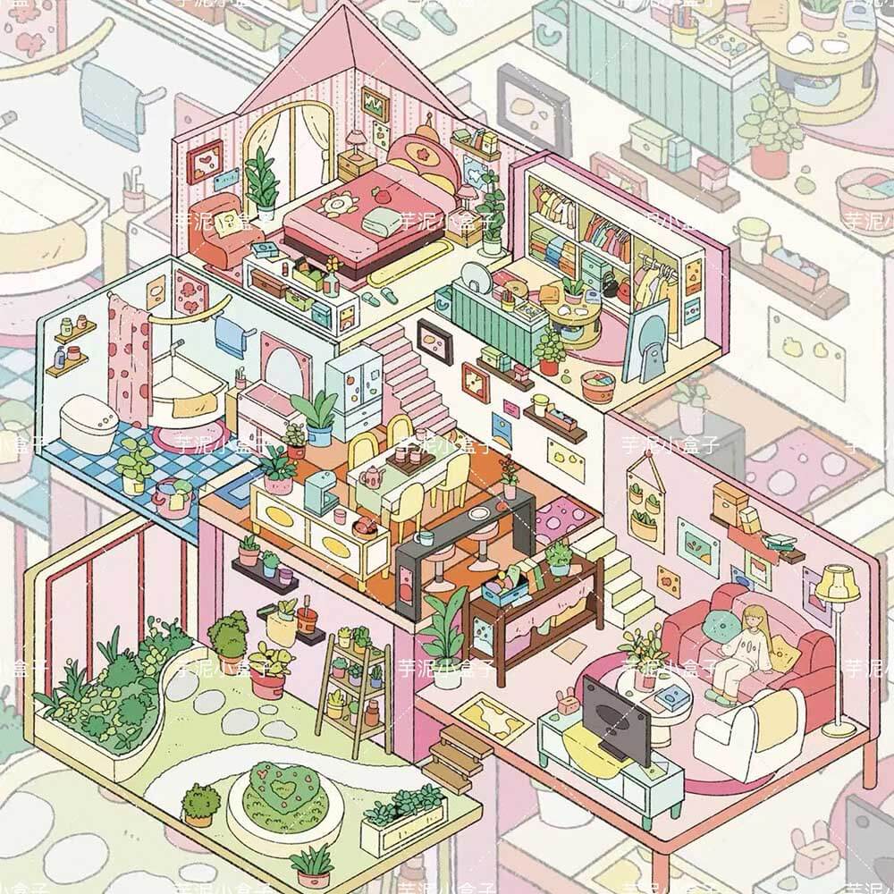 Girl's Niche DIY 3D Scene Stickers 4 Cute Miniature Scenes(L)