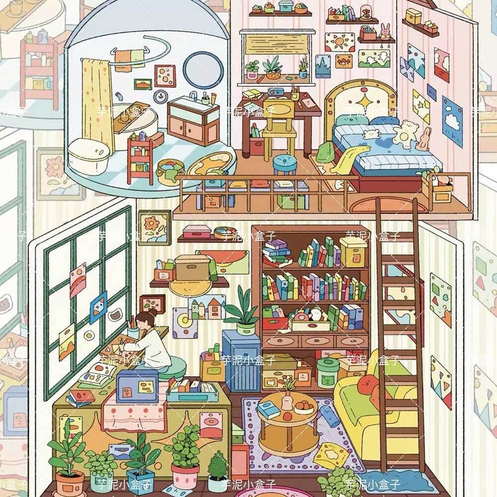 Girl's Niche DIY 3D Scene Stickers 4 Cute Miniature Scenes(L)
