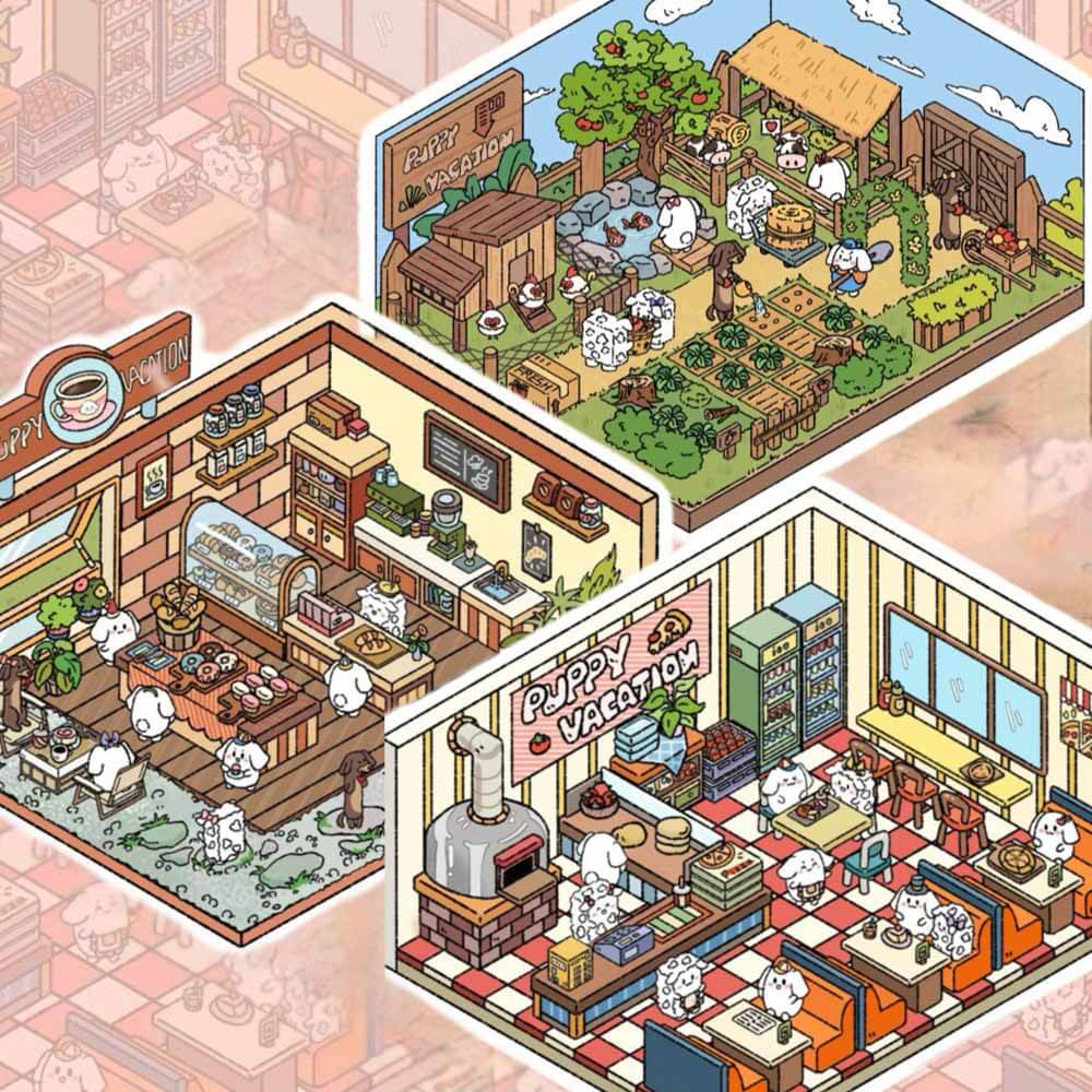 Cute Fat Puppy 2.0 Sticker Scenes 6 lovely miniature scenes