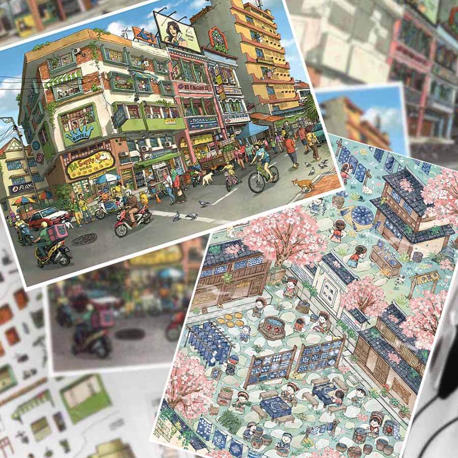 Indigo Wandering DIY 3D Scene Stickers With Guide Lines(L)