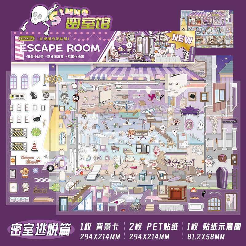 Interactive Theatre DIY 3D Scene Sticker 2 Cute Miniature Scenes(L)