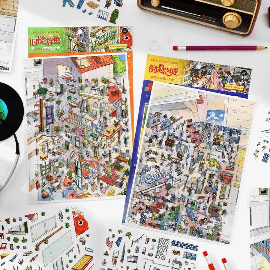 Inverted City DIY 3D Scene Stickers 2 Cute Miniature Scenes(L)