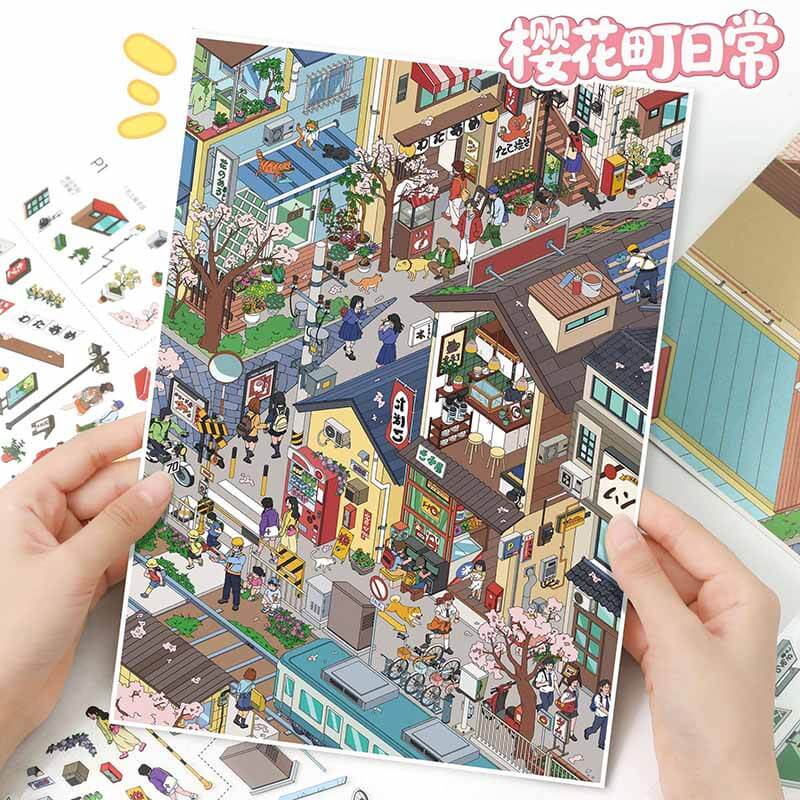 Island Cherry Blossom DIY 3D Scene Stickers With Guide Lines(L)