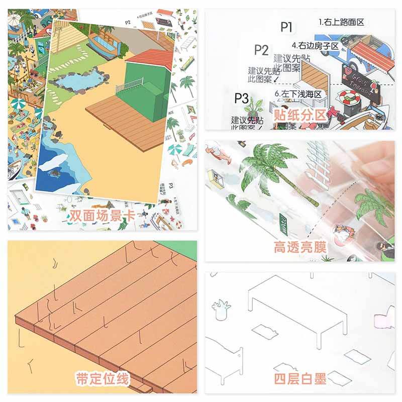 Island Cherry Blossom DIY 3D Scene Stickers With Guide Lines(L)