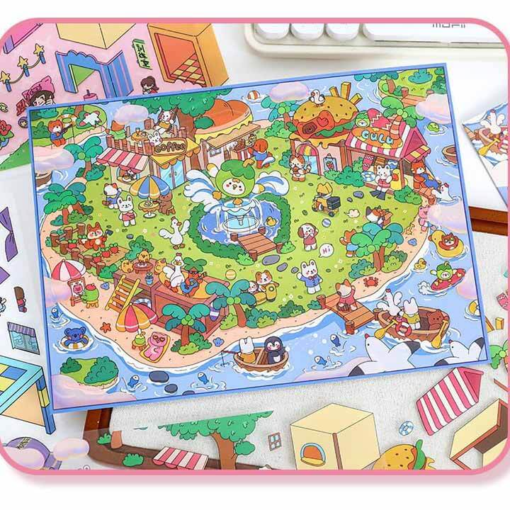 Island Hopping DIY 3D Scene Stickers 2 Cute Miniature Scenes(L)