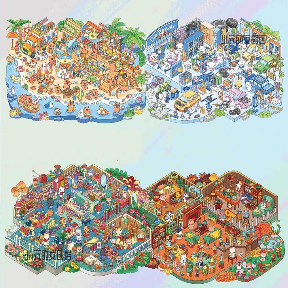 Island Vacation Diary DIY 3D Scene Stickers Cute Miniature Scenes(L)