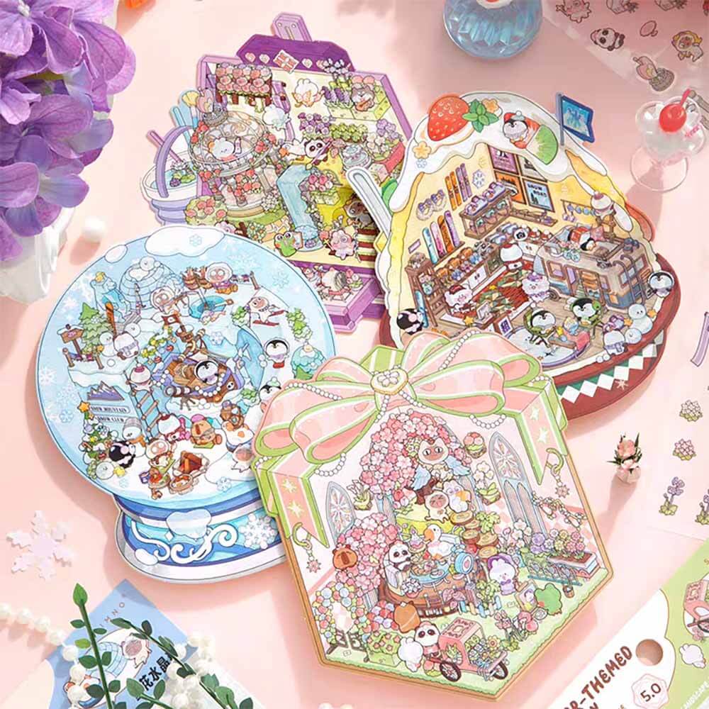 Autocollants 3D DIY Boule de Cristal - 4 Scènes Miniatures Adorables