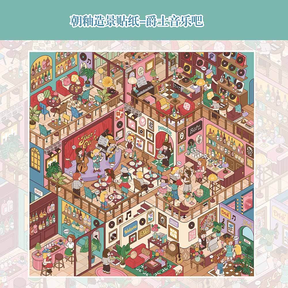 Jazz Bar DIY 3D Scene Stickers Cute Miniature Scenes(XL)