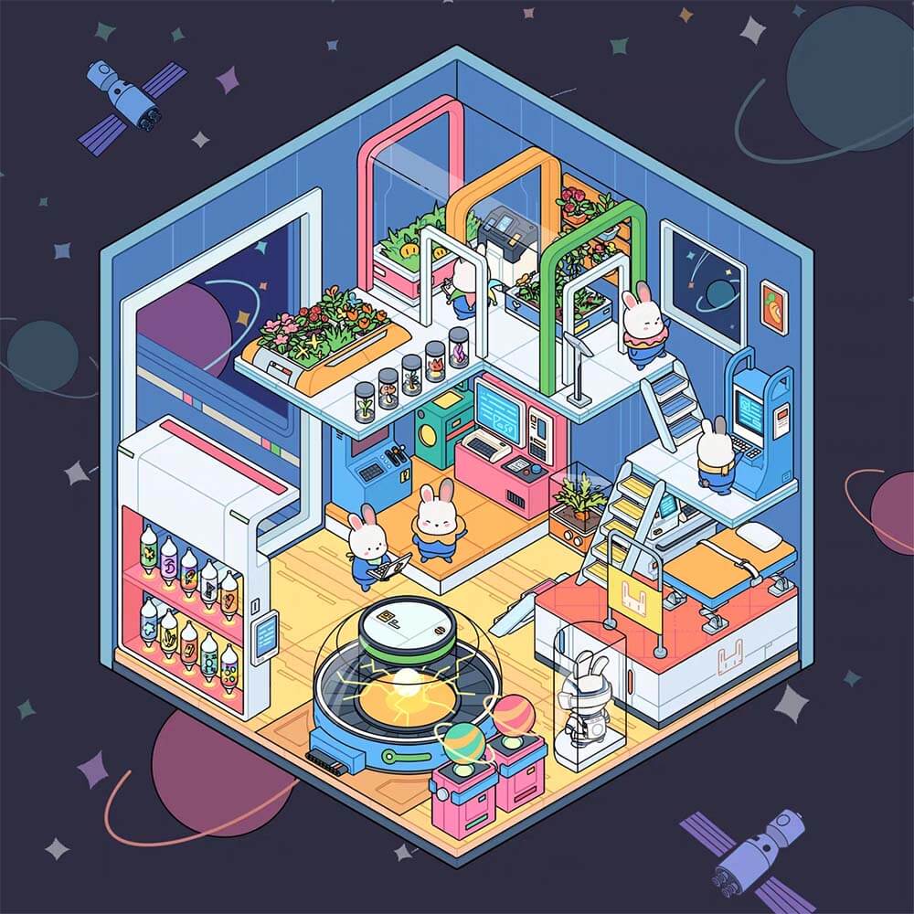 Space Station Collection Scene Stickers - 4 Cute Miniature Scenes