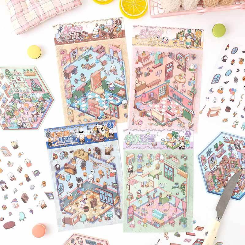 Joy Collection DIY 3D Scene Stickers 4 Cute Miniature Scenes(S)