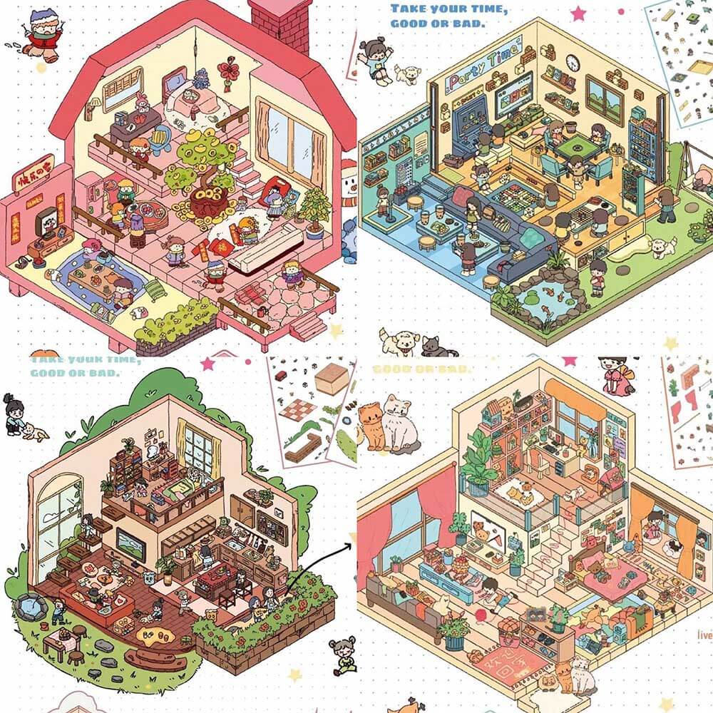 Joyful Home Vibes DIY 3D Scene Stickers 4 Cute Miniature Scenes(L)