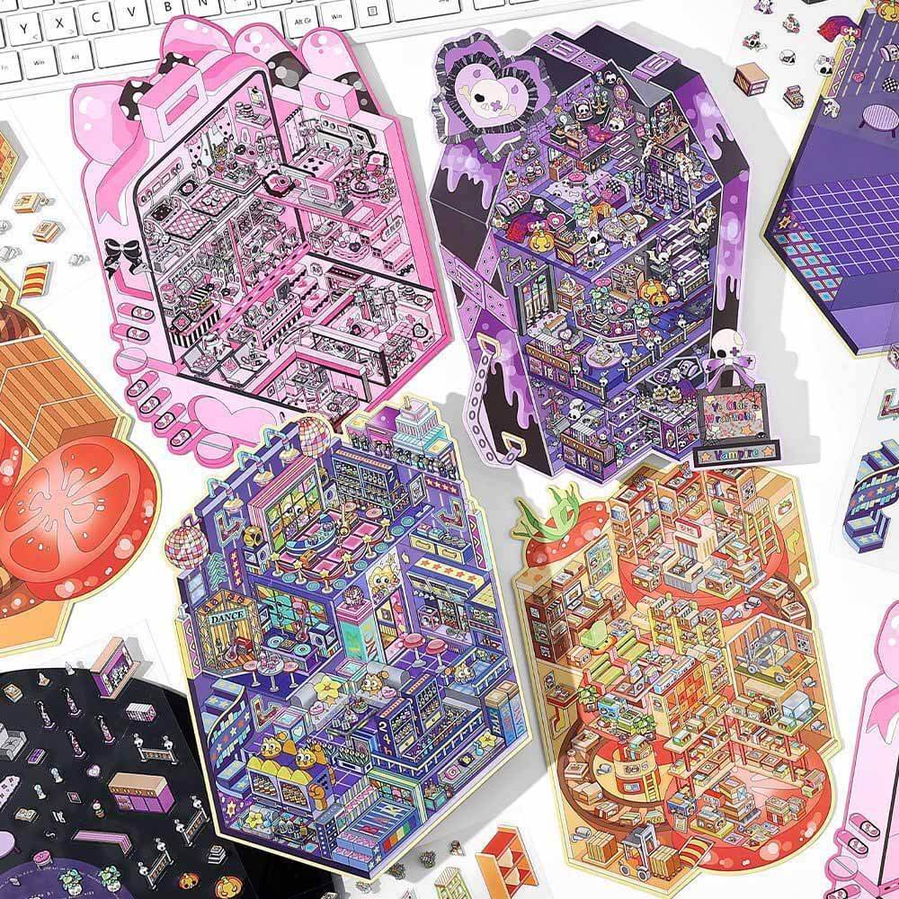 Kitsch City DIY 3D Scene Stickers 4 Cute Miniature Scenes(L)