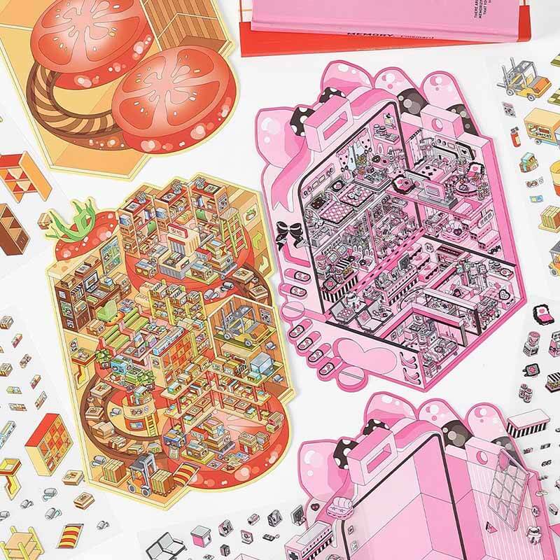 Kitsch City DIY 3D Scene Stickers 4 Cute Miniature Scenes(L)