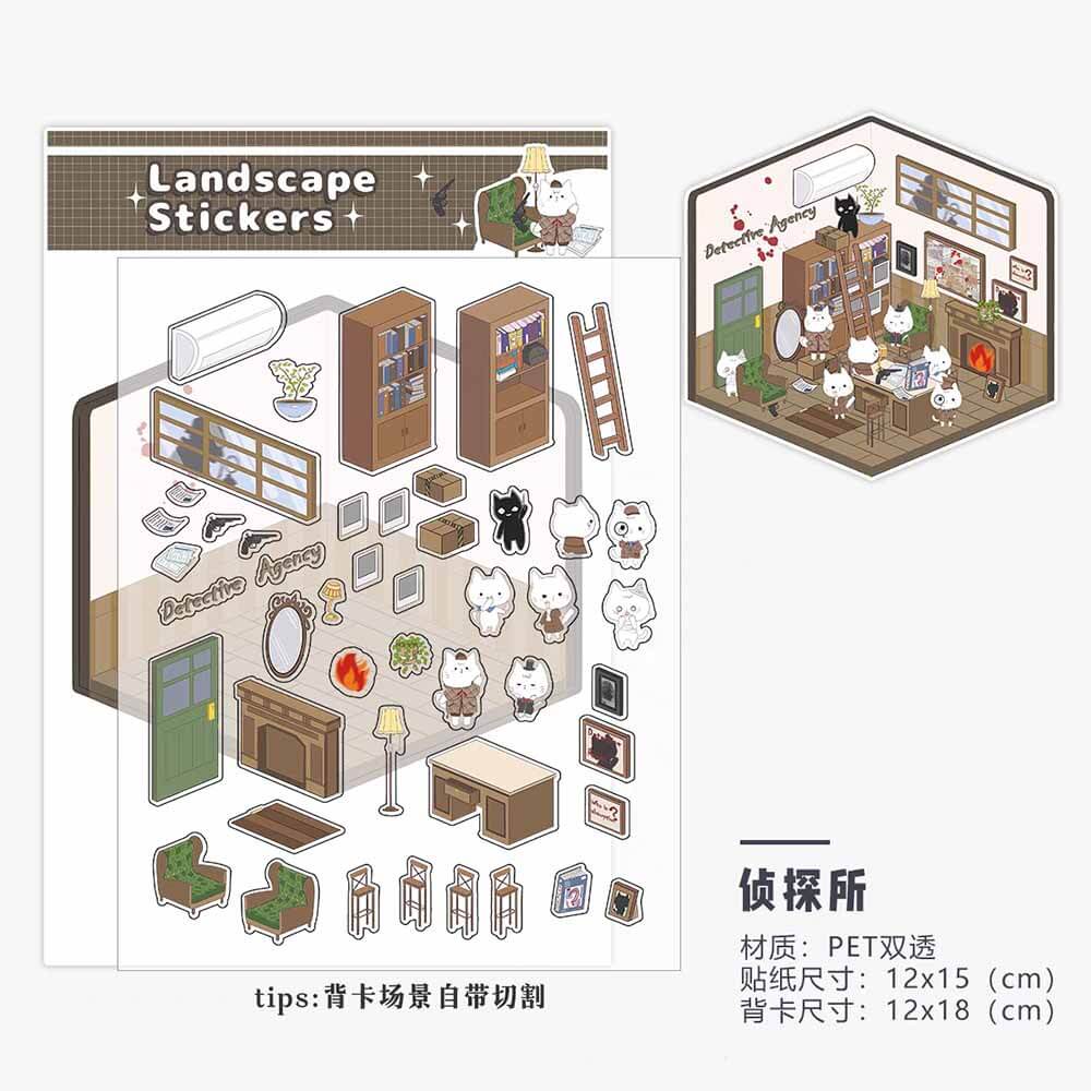 Kitten Life DIY 3D Scene Stickers 6 Cute Miniature Scenes(S)