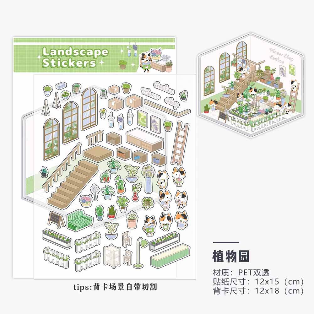 Kitten Life DIY 3D Scene Stickers 6 Cute Miniature Scenes(S)