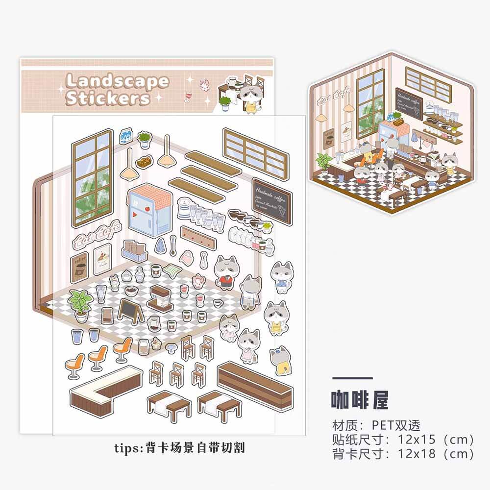 Kitten Life DIY 3D Scene Stickers 6 Cute Miniature Scenes(S)