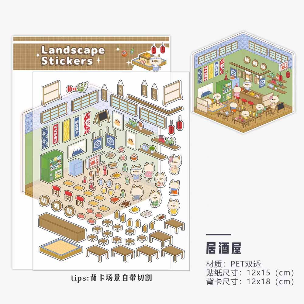 Kitten Life DIY 3D Scene Stickers 6 Cute Miniature Scenes(S)