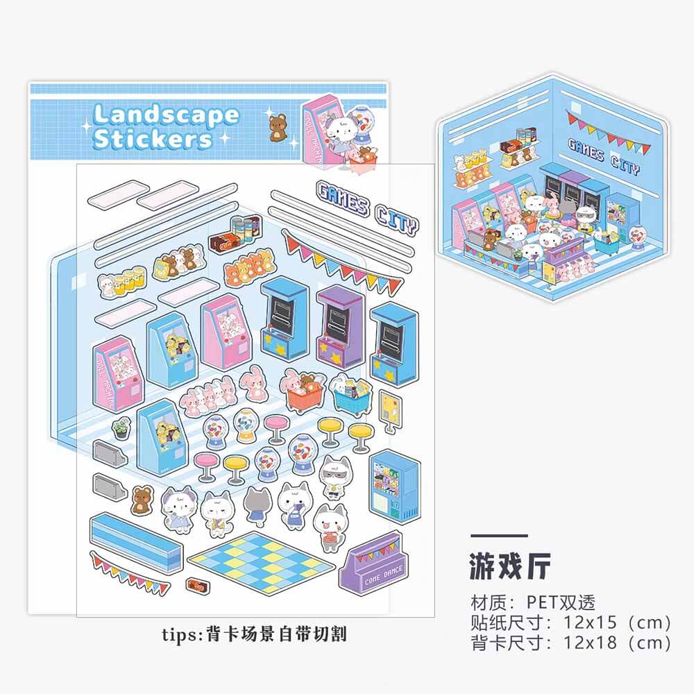 Kitten Life DIY 3D Scene Stickers 6 Cute Miniature Scenes(S)