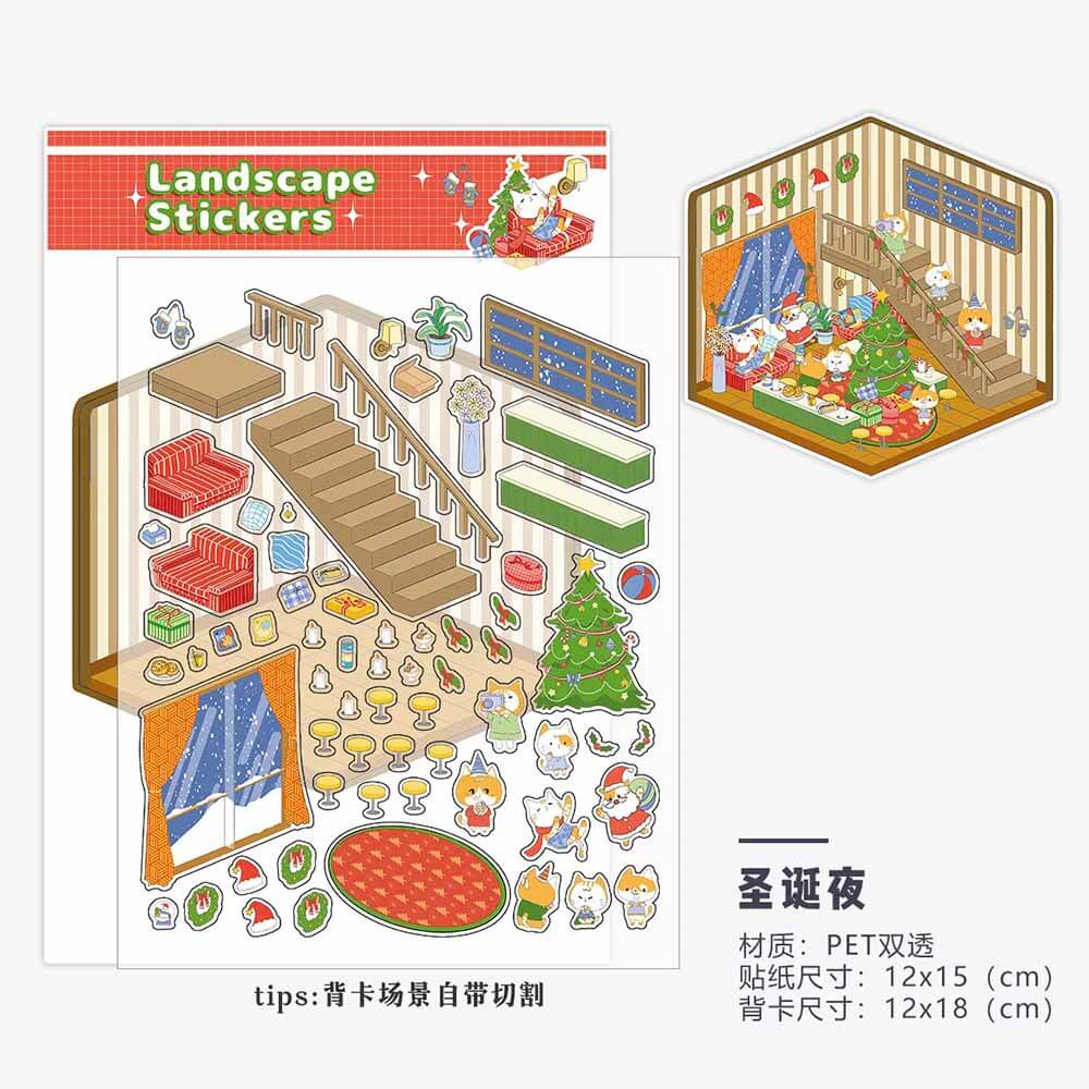 Kitten Life DIY 3D Scene Stickers 6 Cute Miniature Scenes(S)