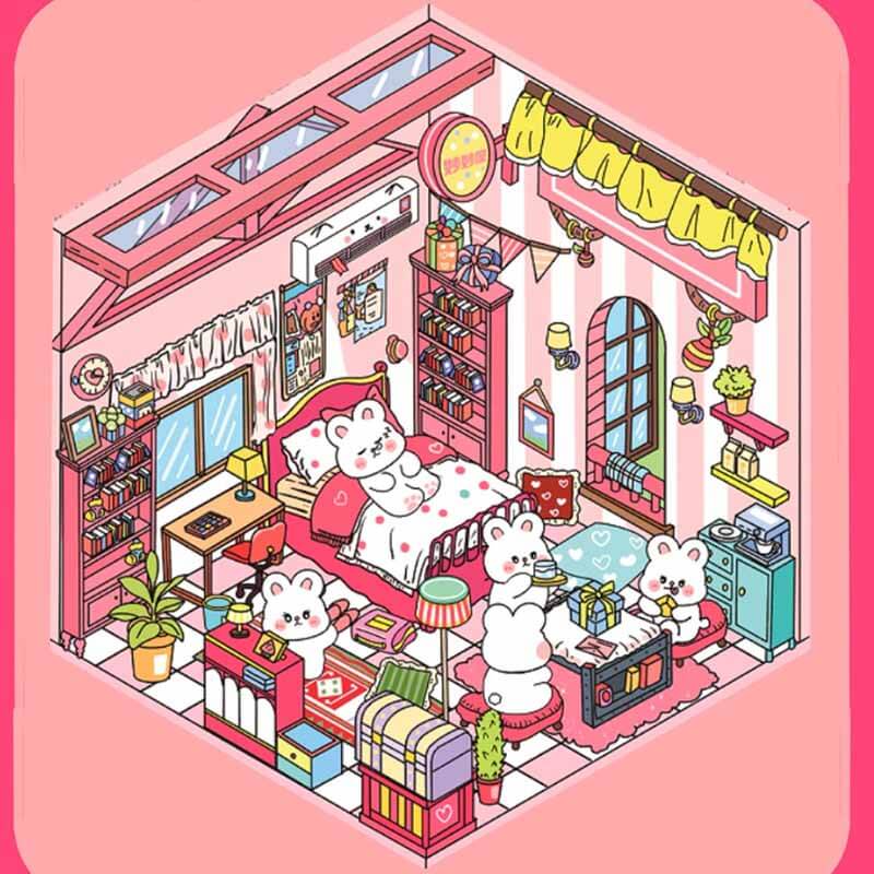 Blush Bunny Home DIY 3D Scene Stickers 4 Cute Miniature Scenes(S)