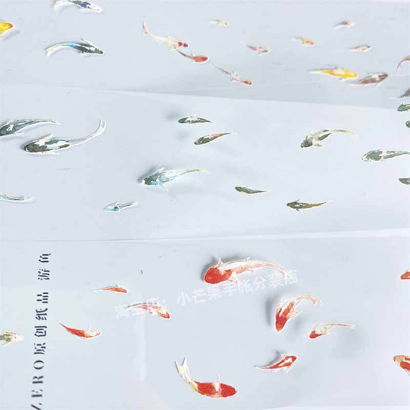 Koi and Fish Vintage Style PET Journal Collage Sticker