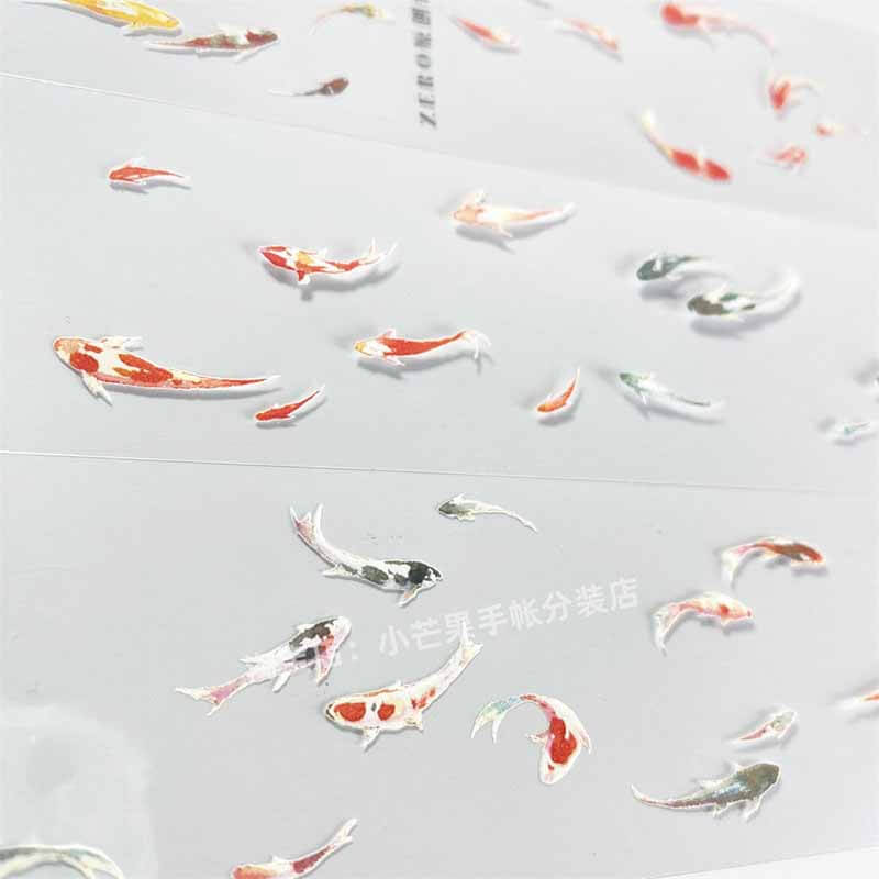 Koi and Fish Vintage Style PET Journal Collage Sticker
