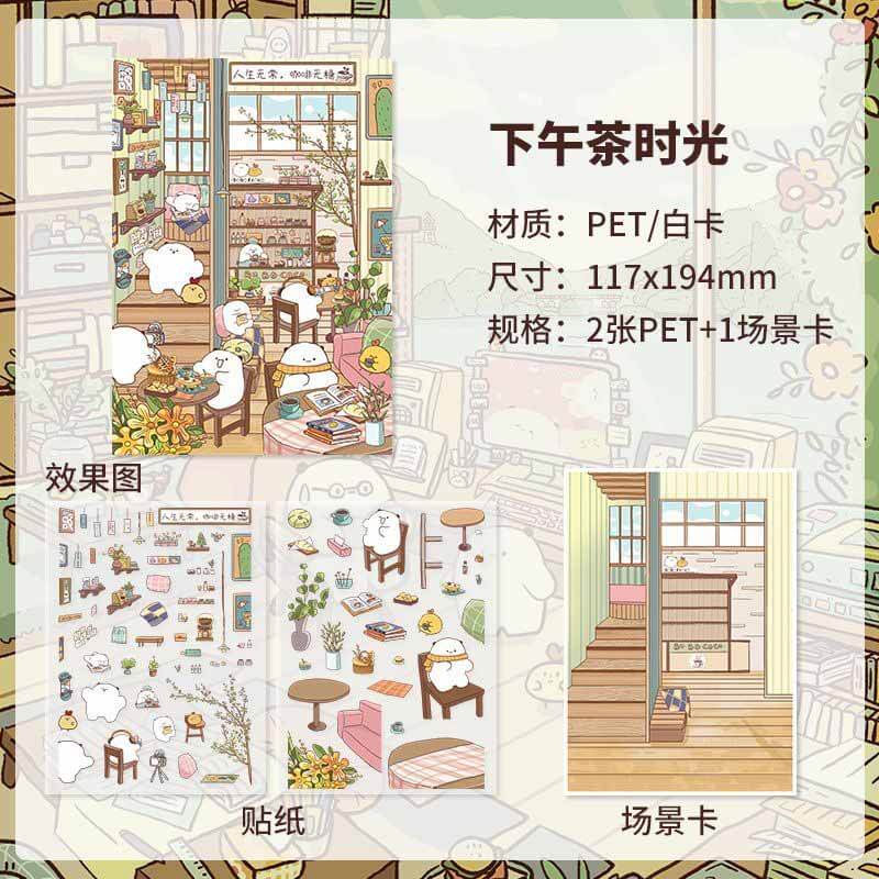 Leisurely daily life DIY 3D Scene Stickers 4 Cute Miniature Scenes(S)
