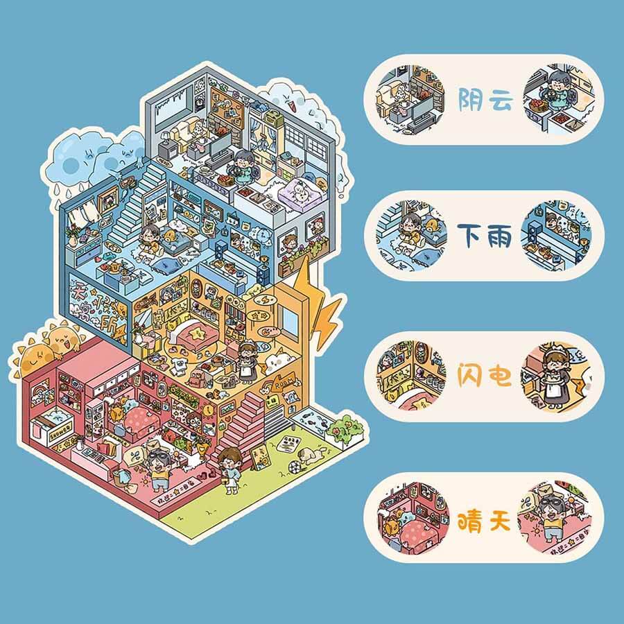 Lekee Apartment DIY 3D Scene Stickers 3 Cute Miniature Scenes(L)