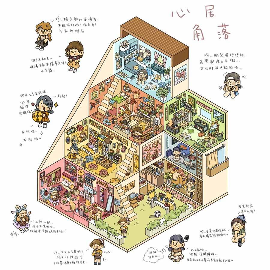 Lekee Apartment DIY 3D Scene Stickers 3 Cute Miniature Scenes(L)