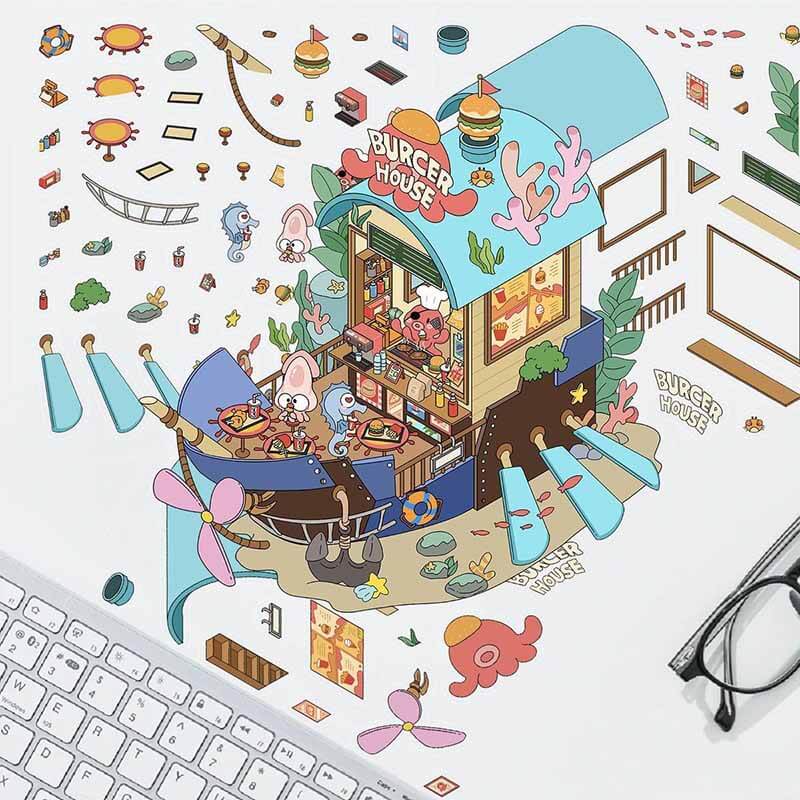 Life Kaleidoscope DIY 3D Scene Stickers 4 Cute Miniature Scenes(S)
