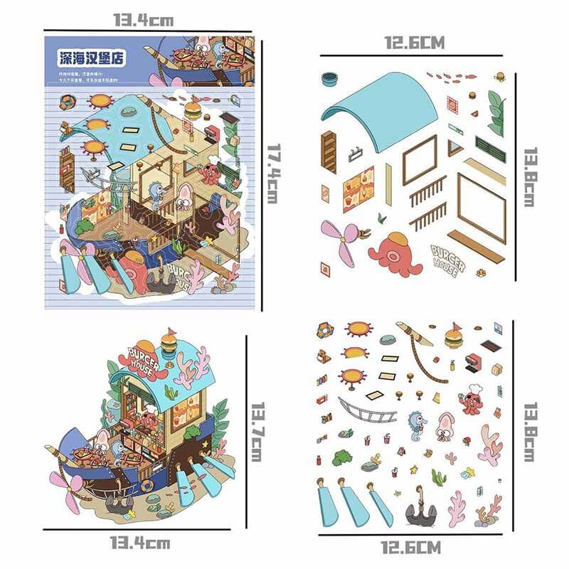 Life Kaleidoscope DIY 3D Scene Stickers 4 Cute Miniature Scenes(S)