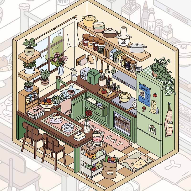 Little Living House DIY 3D Scene Stickers 3 Cute Scenes(S)