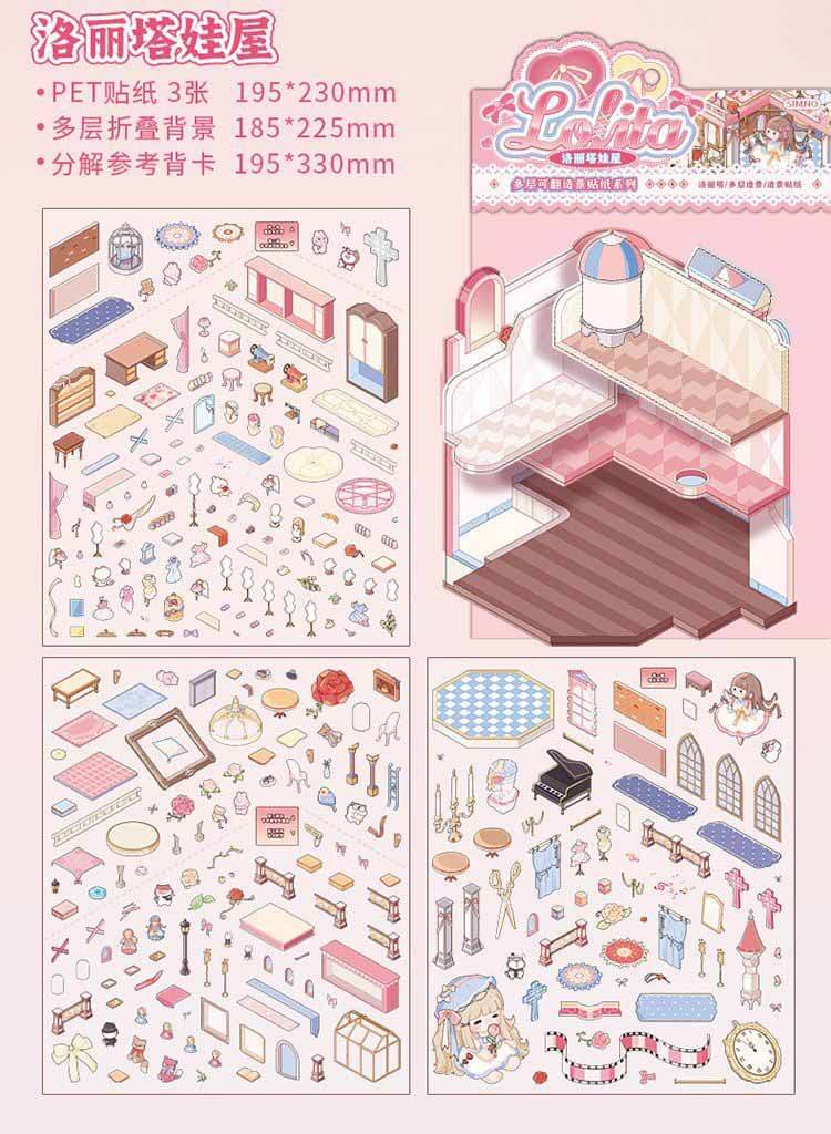 Lolita & Arts DIY 3D Scenes Sticker 2 Cute Miniature Scenes(L)