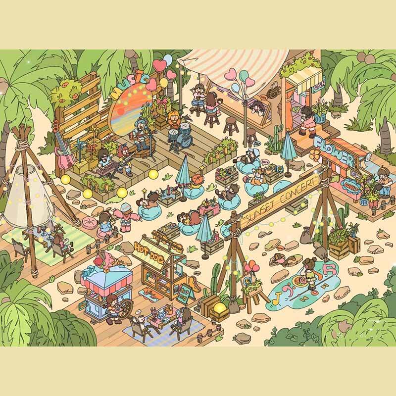 Love at Sunset DIY 3D Scene Stickers 2 Cute Miniature Scenes(L)