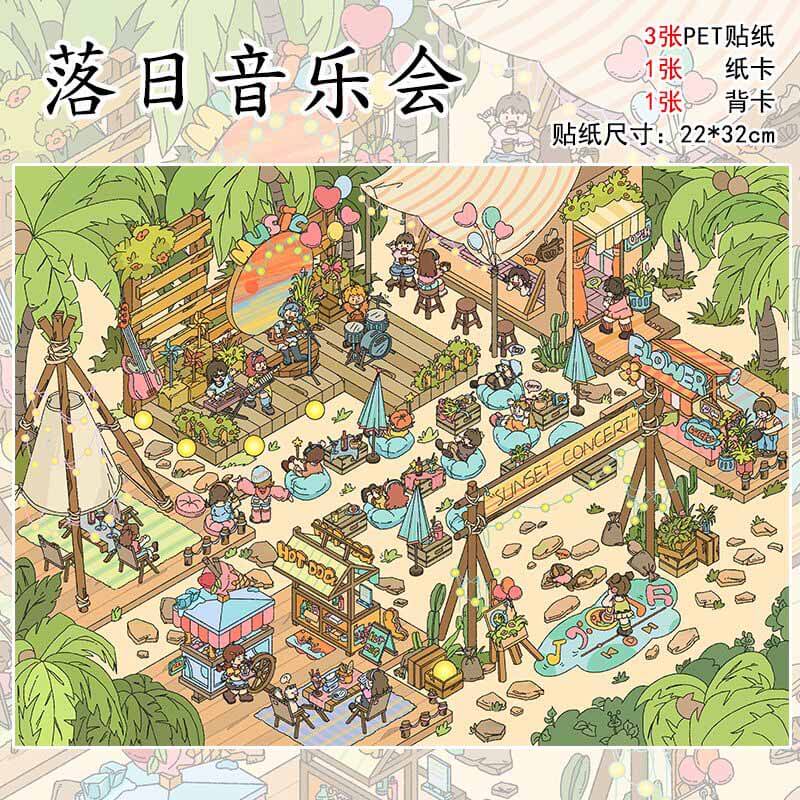 Love at Sunset DIY 3D Scene Stickers 2 Cute Miniature Scenes(L)