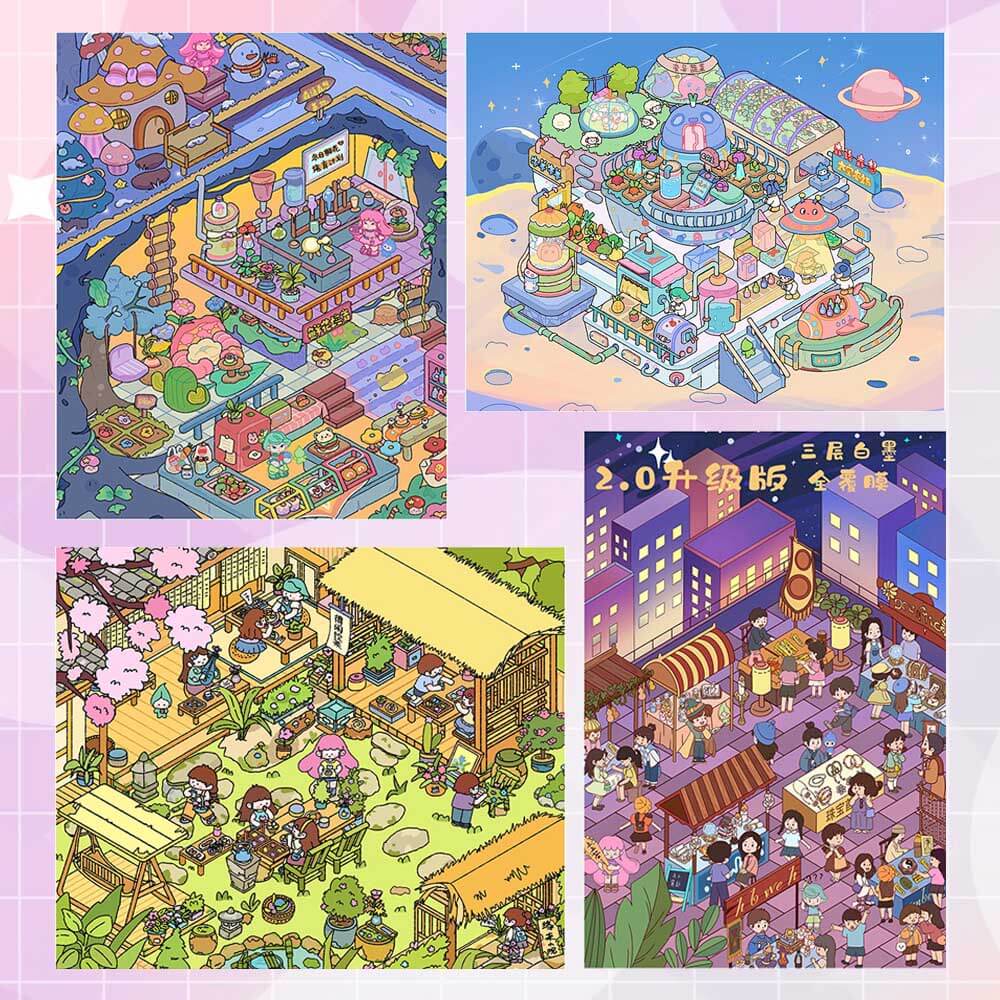 Lovely Life Corners DIY 3D Scene Stickers 4 Cute Miniature Scenes(L)