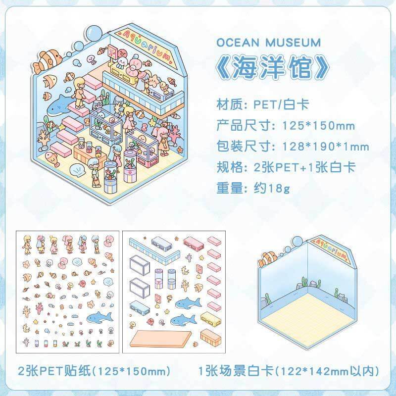 Lovely Life Town DIY 3D Scene Stickers 4 Cute Miniature Scenes(S)