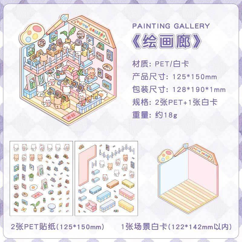 Lovely Life Town DIY 3D Scene Stickers 4 Cute Miniature Scenes(S)