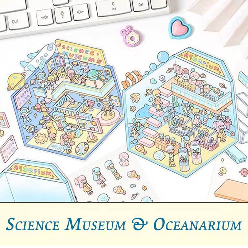 Lovely Life Town DIY 3D Scene Stickers 4 Cute Miniature Scenes(S)