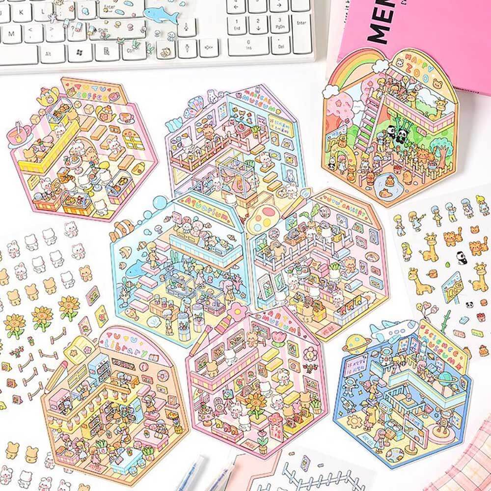 Lovely Life Town DIY 3D Scene Stickers 4 Cute Miniature Scenes(S)