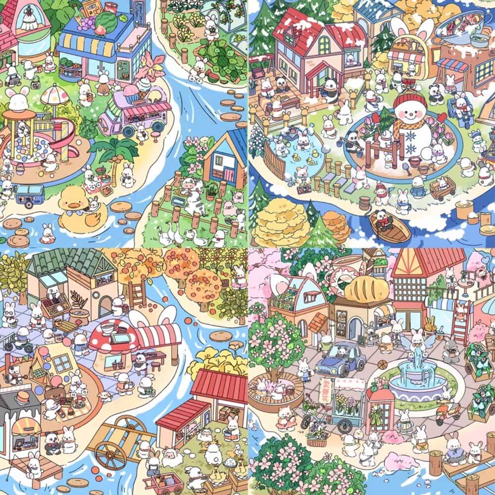 Lovely Season DIY 3D Scene Stickers 4 Cute Miniature Scenes(S)