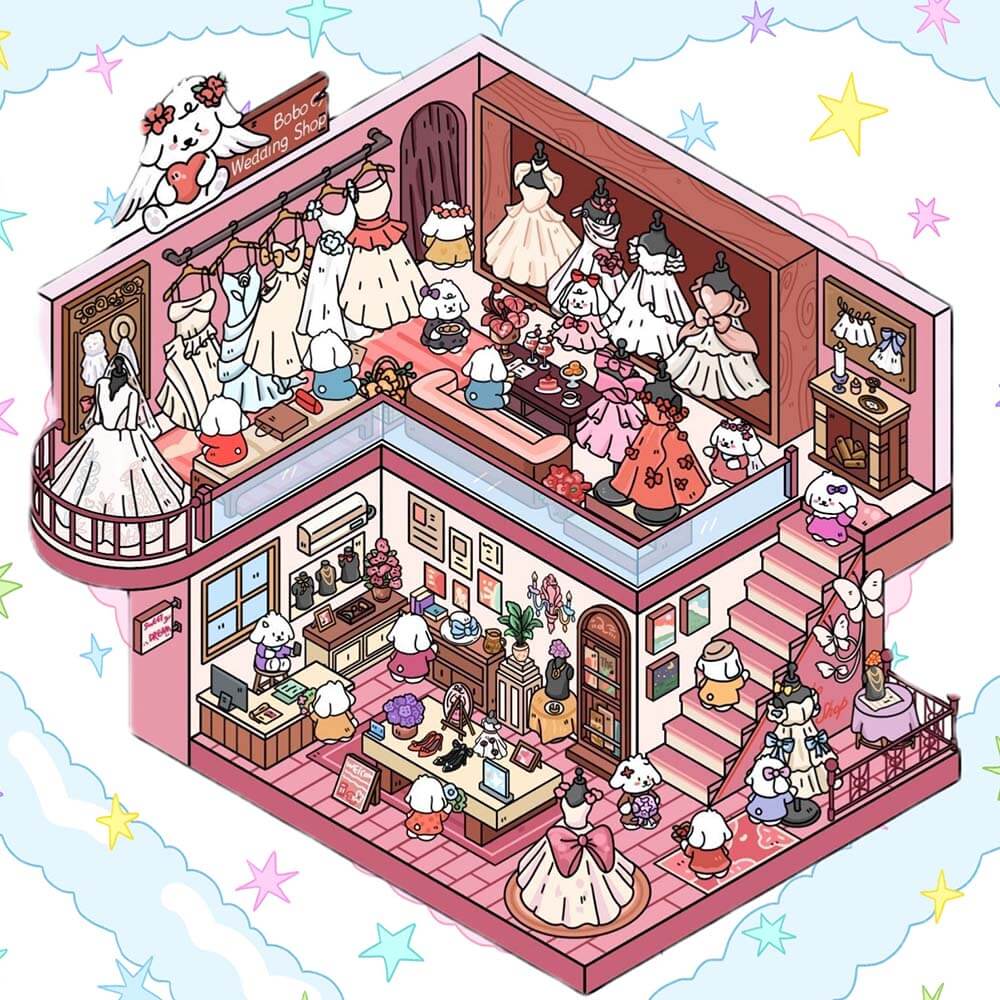 Lawn Wedding DIY 3D Scene Stickers 4 Lovely Miniature Scenes(M)