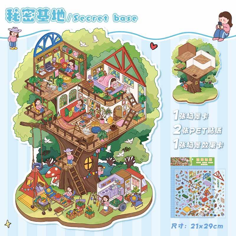 Magic Base DIY 3D Scene Stickers Lovely Miniature Scenes(L)