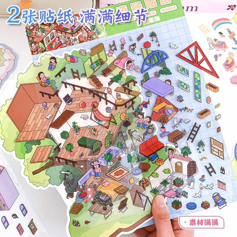 Magic Base DIY 3D Scene Stickers Lovely Miniature Scenes(L)