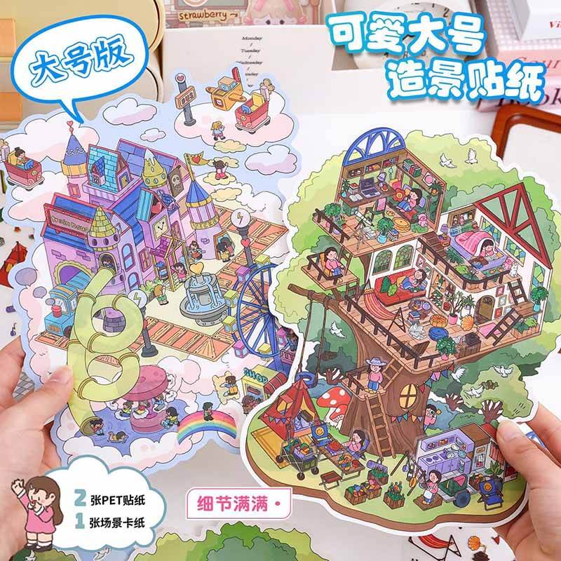 Magic Base DIY 3D Scene Stickers Lovely Miniature Scenes(L)