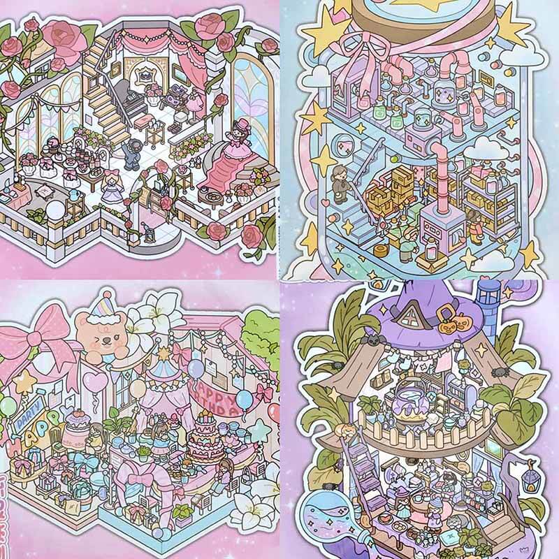 Magic Celebration DIY 3D Scene Stickers 4 Cute Miniature Scenes(S)