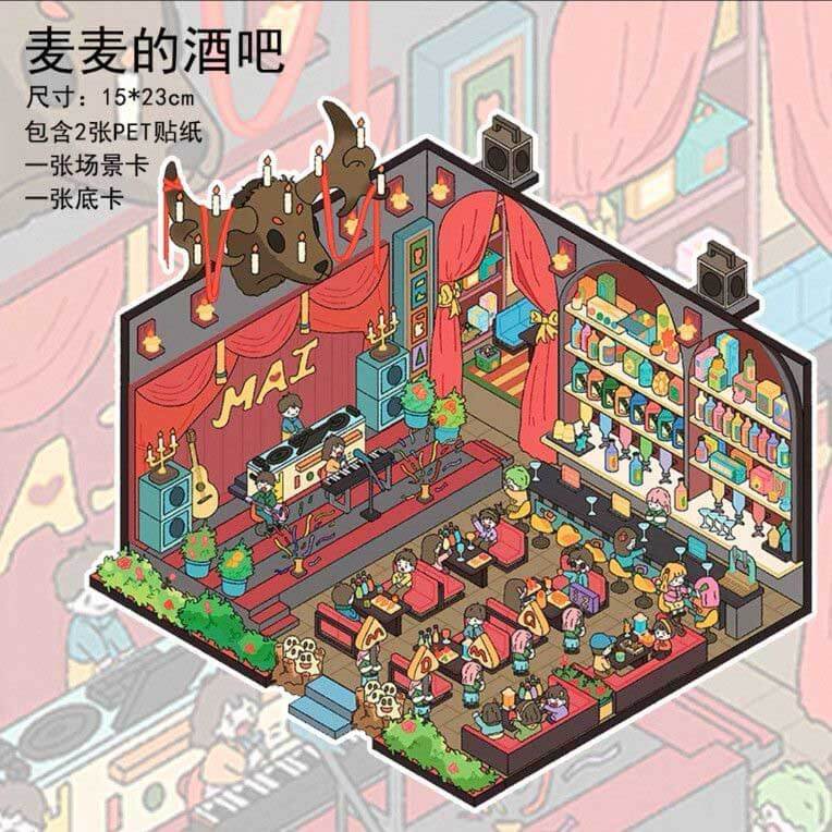 Maimai's Diverse World DIY 3D Scene Stickers 6 Lovely Miniature Scenes(M)